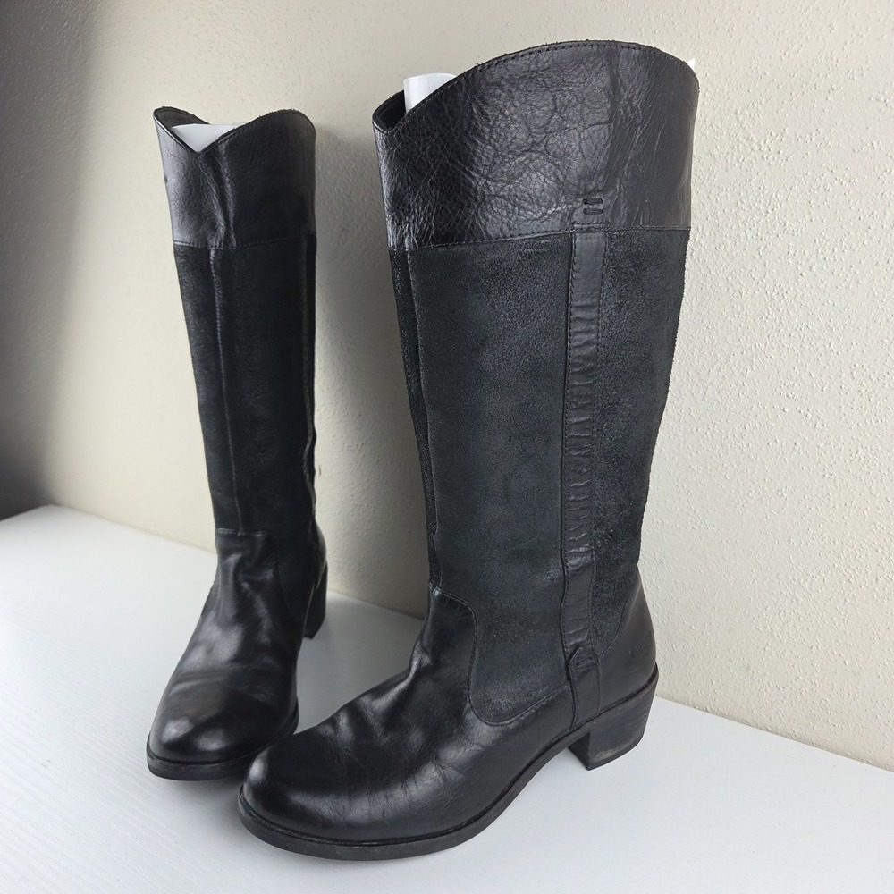 UGG Australia Cassis Lodge Black Leather/Suede Western Riding Boots Women's‎ 6.5